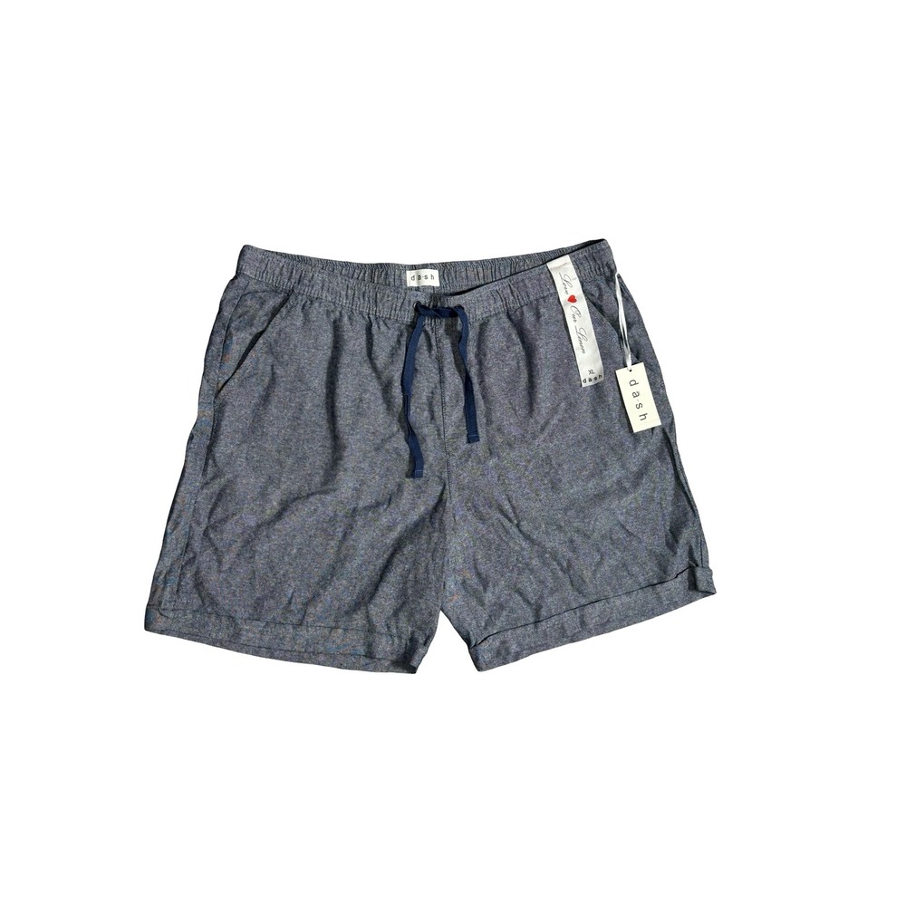 Dash Indigo Chambray Linen Blend Shorts Size XL 7" Inseam Elastic Waist NEW